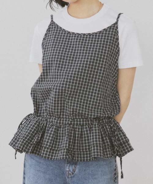 MERLOT（メルロー）の「ギンガムチェックキャミビスチェ（タンクトップ・レディース・ブラック/ホワイト・FREE）」の15枚目の写真