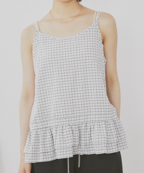 MERLOT（メルロー）の「ギンガムチェックキャミビスチェ（タンクトップ・レディース・ブラック/ホワイト・FREE）」の8枚目の写真