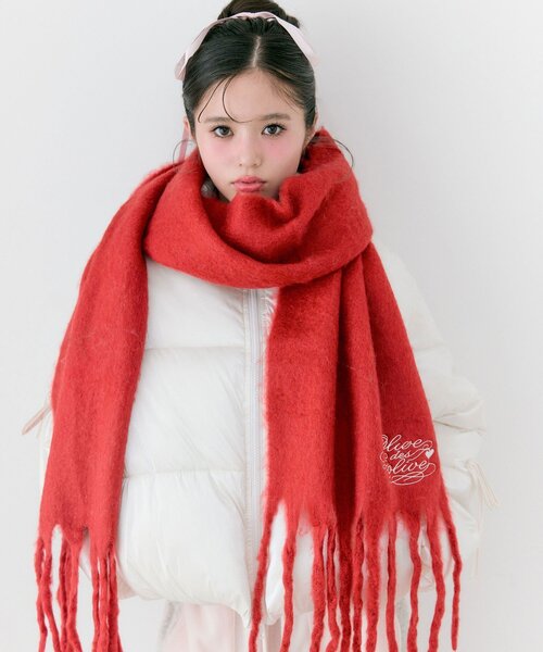 SNSで話題】ロゴ刺繍ブークレマフラー（ストール/ショール）｜OLIVE