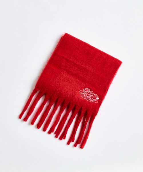 OLIVE des OLIVE（オリーブデオリーブ）の「【SNSで話題】ロゴ刺繍ブークレマフラー（ストール/ショール・レディース・レッド/ピンク/サックスブルー/アイボリー・FREE）」の6枚目の写真