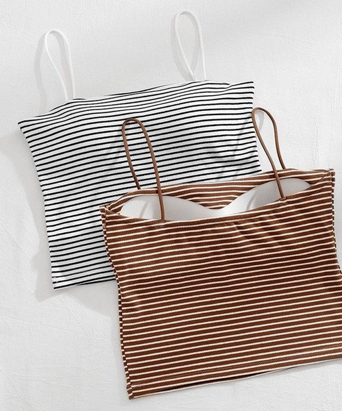 HALEY PESCA（ヘーリーペスカ）の「HALEY PESCA/カップ付き　ミニ丈ボーダーキャミソール（キャミソール・レディース・ホワイト/ブラウン/ブラック・FREE）」の4枚目の写真