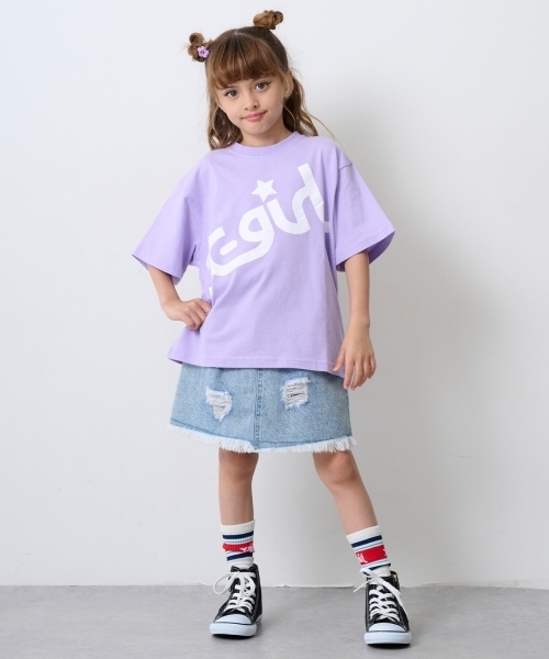 X-girl Stages（エックスガールステージス）の「クラッシュ加工カットオフスカート（デニムスカート・キッズ・ブラック/ブルー/カラフル・130cm/120cm/100cm/140cm/110cm）」の2枚目の写真