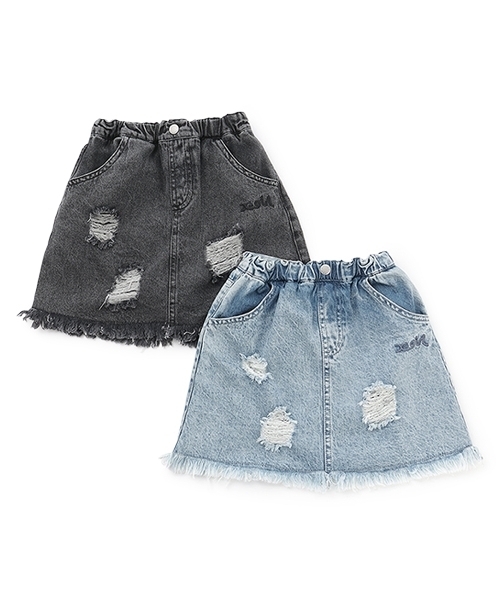 X-girl Stages（エックスガールステージス）の「クラッシュ加工カットオフスカート（デニムスカート・キッズ・ブラック/ブルー/カラフル・130cm/120cm/100cm/140cm/110cm）」の21枚目の写真