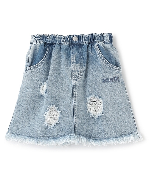 X-girl Stages（エックスガールステージス）の「クラッシュ加工カットオフスカート（デニムスカート・キッズ・ブラック/ブルー/カラフル・130cm/120cm/100cm/140cm/110cm）」の19枚目の写真