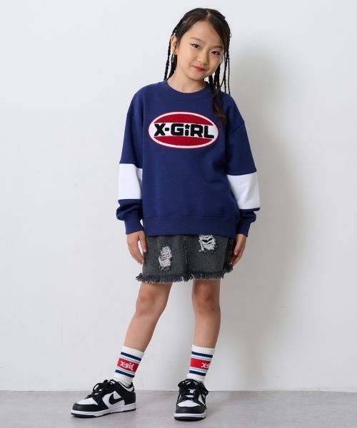 X-girl Stages（エックスガールステージス）の「クラッシュ加工カットオフスカート（デニムスカート・キッズ・ブラック/ブルー/カラフル・130cm/120cm/100cm/140cm/110cm）」の10枚目の写真