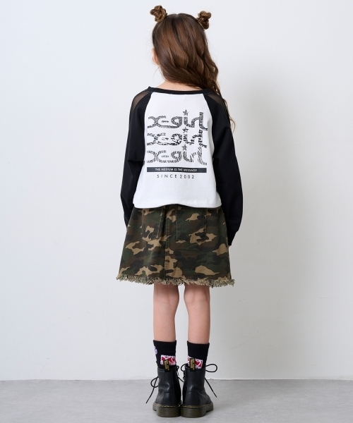 X-girl Stages（エックスガールステージス）の「クラッシュ加工カットオフスカート（デニムスカート・キッズ・ブラック/ブルー/カラフル・130cm/120cm/100cm/140cm/110cm）」の6枚目の写真