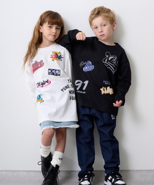 X-girl Stages（エックスガールステージス）の「クラッシュ加工カットオフスカート（デニムスカート・キッズ・ブラック/ブルー/カラフル・130cm/120cm/100cm/140cm/110cm）」の4枚目の写真