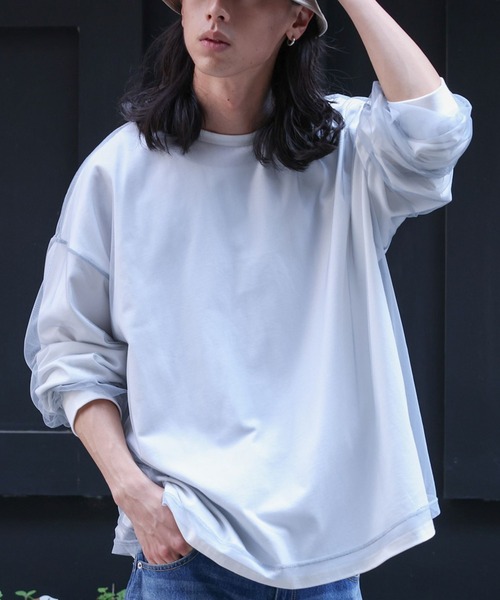 MDR(エムディアール)の「チュールドッキングカットソートップス(Tシャツ/カットソー・メンズ・オフホワイト/ブラック・L/M)」の1枚目の写真
