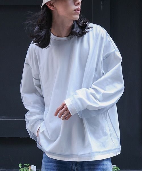 MDR(エムディアール)の「チュールドッキングカットソートップス(Tシャツ/カットソー・メンズ・オフホワイト/ブラック・L/M)」の3枚目の写真