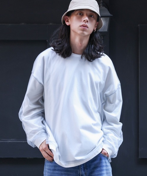 MDR(エムディアール)の「チュールドッキングカットソートップス(Tシャツ/カットソー・メンズ・オフホワイト/ブラック・L/M)」の4枚目の写真