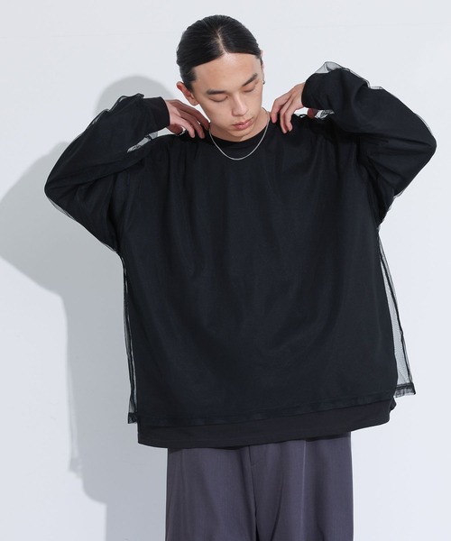 MDR(エムディアール)の「チュールドッキングカットソートップス(Tシャツ/カットソー・メンズ・オフホワイト/ブラック・L/M)」の9枚目の写真