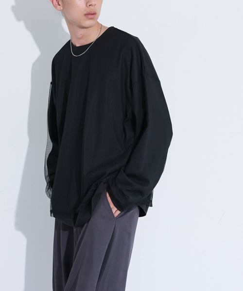 MDR(エムディアール)の「チュールドッキングカットソートップス(Tシャツ/カットソー・メンズ・オフホワイト/ブラック・L/M)」の10枚目の写真