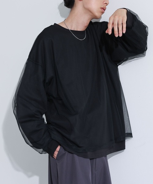 MDR(エムディアール)の「チュールドッキングカットソートップス(Tシャツ/カットソー・メンズ・オフホワイト/ブラック・L/M)」の8枚目の写真