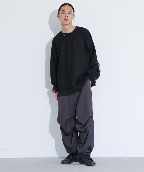 MDR(エムディアール)の「チュールドッキングカットソートップス(Tシャツ/カットソー・メンズ・オフホワイト/ブラック・L/M)」の12枚目の写真