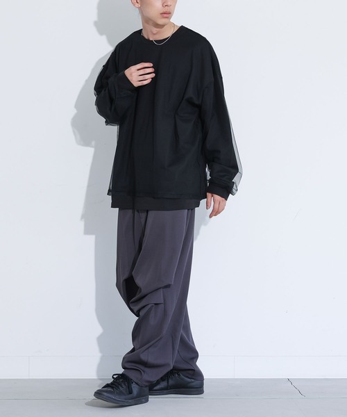 MDR(エムディアール)の「チュールドッキングカットソートップス(Tシャツ/カットソー・メンズ・オフホワイト/ブラック・L/M)」の13枚目の写真