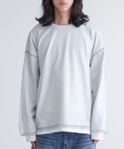 MDR(エムディアール)の「チュールドッキングカットソートップス(Tシャツ/カットソー・メンズ・オフホワイト/ブラック・L/M)」の14枚目の写真