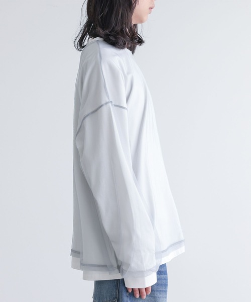 MDR(エムディアール)の「チュールドッキングカットソートップス(Tシャツ/カットソー・メンズ・オフホワイト/ブラック・L/M)」の15枚目の写真