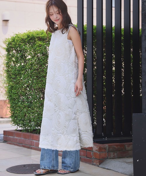 新品！バテンレースワンピース　ノースリーブワンピース セール】前後2WAYバテンレースノースリーブワンピース（ワンピース