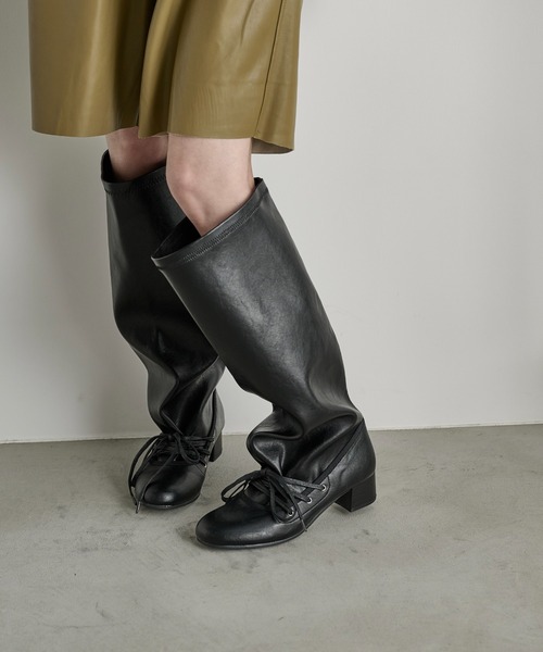 THE YOn(ザヨン)の「フェイクレイヤードレースアップロングブーツ(ブーツ・レディース・ブラウン/ブラック・38/39/37)」の6枚目の写真