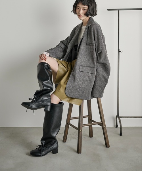 THE YOn(ザヨン)の「フェイクレイヤードレースアップロングブーツ(ブーツ・レディース・ブラウン/ブラック・38/39/37)」の16枚目の写真