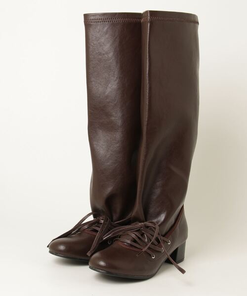 フェイクレイヤードレースアップロングブーツ（ブーツ）｜THE YOn