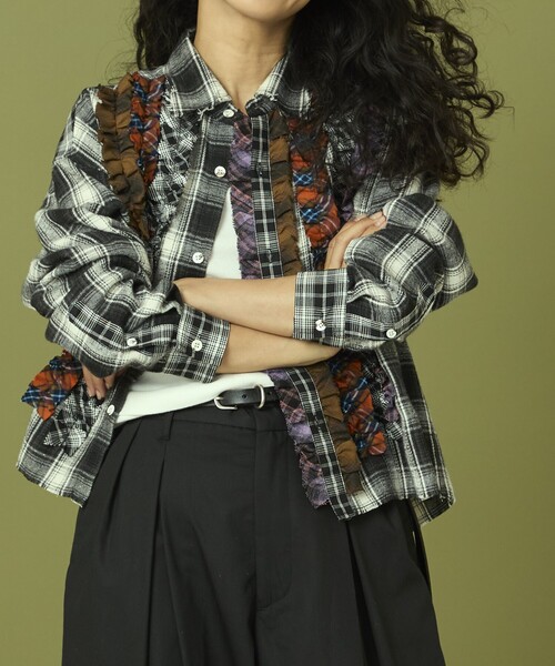 Freada フロントフリルチェックシャツ ブラウス シャツ フロントフリル