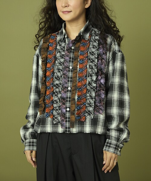 Freada（フリーダ）の「Freada/フリーダ フロントフリル チェックシャツ（シャツ/ブラウス・レディース・ブラック/ブラウン・ONE SIZE）」の12枚目の写真