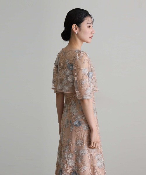atlo(アトロ)の「七分袖&ミモレ丈 同窓会 成人式 2点セット ボレロ 立体 刺繍フレア クルーネック お呼ばれ 結婚式 二次会 フォーマル オケージョンドレス パーティー ドレス 謝恩会 20代 30代(ドレス・レディース・グレイッシュベージュ/ピンク/チャコール/グリーン・M)」の10枚目の写真