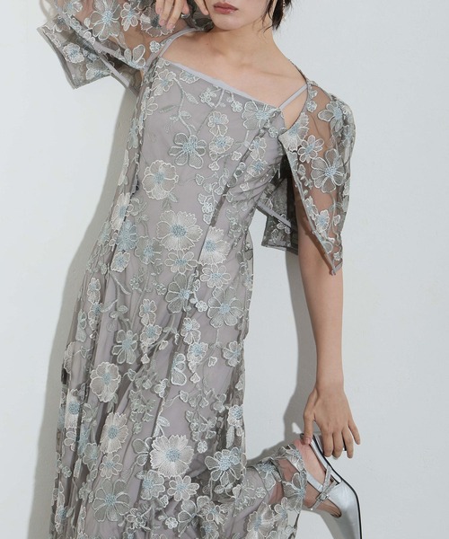 atlo(アトロ)の「七分袖&ミモレ丈 同窓会 成人式 2点セット ボレロ 立体 刺繍フレア クルーネック お呼ばれ 結婚式 二次会 フォーマル オケージョンドレス パーティー ドレス 謝恩会 20代 30代(ドレス・レディース・グレイッシュベージュ/ピンク/チャコール/グリーン・M)」の13枚目の写真