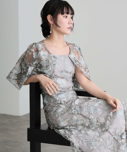 atlo(アトロ)の「七分袖&ミモレ丈 同窓会 成人式 2点セット ボレロ 立体 刺繍フレア クルーネック お呼ばれ 結婚式 二次会 フォーマル オケージョンドレス パーティー ドレス 謝恩会 20代 30代(ドレス・レディース・グレイッシュベージュ/ピンク/チャコール/グリーン・M)」の14枚目の写真