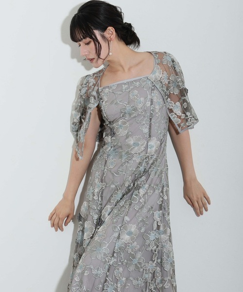 atlo(アトロ)の「七分袖&ミモレ丈 同窓会 成人式 2点セット ボレロ 立体 刺繍フレア クルーネック お呼ばれ 結婚式 二次会 フォーマル オケージョンドレス パーティー ドレス 謝恩会 20代 30代(ドレス・レディース・グレイッシュベージュ/ピンク/チャコール/グリーン・M)」の15枚目の写真