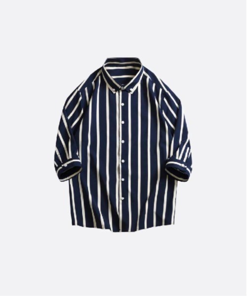 U:UME（ユーム）の「Stripe Half Sleeve Shirt（シャツ/ブラウス・メンズ・ブラック/ブルー/ネイビー/ホワイト/ピンク/レッド・MEDIUM/LARGE/X-LARGE/XX-LARGE）」の5枚目の写真