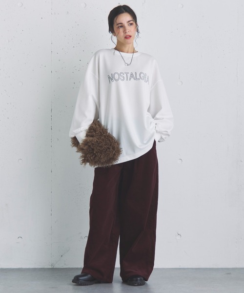 Doux archives（ドゥアルシーヴ）の「オーバーロゴロンTee（Tシャツ/カットソー・レディース・グレイッシュベージュ/ブラック/オフホワイト・FREE）」の6枚目の写真