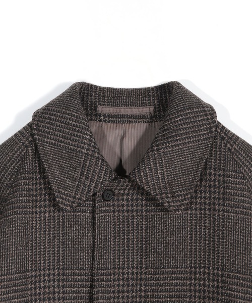 セール】グレンチェックウール ステンカラーコート（ダウンジャケット