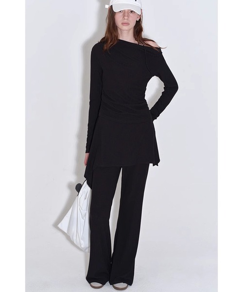 Fano Studios（ファノ ストゥディオズ）の「ウエストゴム レイヤード風 リブフレアパンツ FQ25K051【Fano Studios】【2025AW】（スラックス・レディース・ブラック・M/L/S）」の6枚目の写真