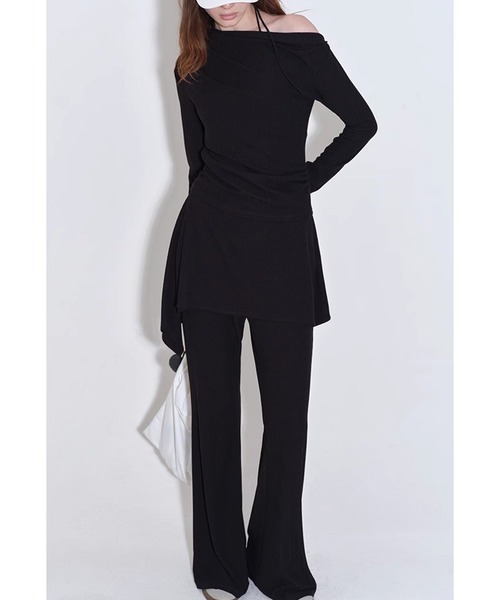 Fano Studios（ファノ ストゥディオズ）の「ウエストゴム レイヤード風 リブフレアパンツ FQ25K051【Fano Studios】【2025AW】（スラックス・レディース・ブラック・M/L/S）」の7枚目の写真