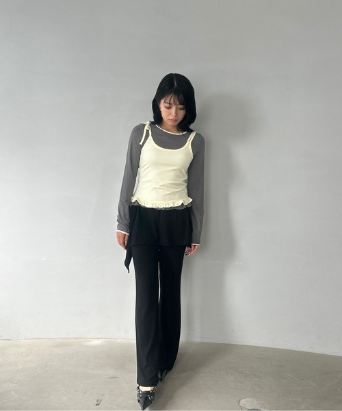 Fano Studios（ファノ ストゥディオズ）の「ウエストゴム レイヤード風 リブフレアパンツ FQ25K051【Fano Studios】【2025AW】（スラックス・レディース・ブラック・M/L/S）」の18枚目の写真
