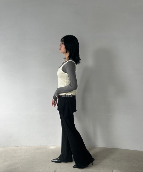 Fano Studios（ファノ ストゥディオズ）の「ウエストゴム レイヤード風 リブフレアパンツ FQ25K051【Fano Studios】【2025AW】（スラックス・レディース・ブラック・M/L/S）」の19枚目の写真