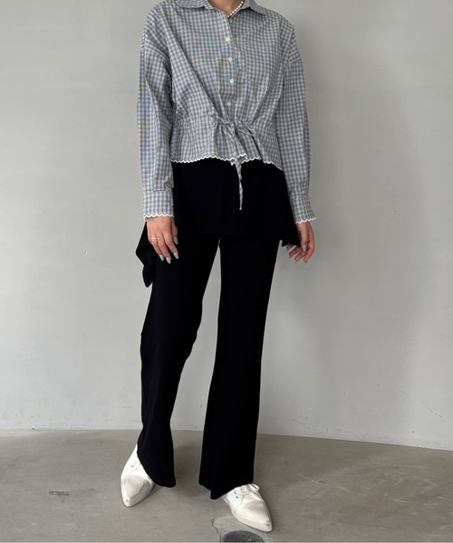 Fano Studios（ファノ ストゥディオズ）の「ウエストゴム レイヤード風 リブフレアパンツ FQ25K051【Fano Studios】【2025AW】（スラックス・レディース・ブラック・M/L/S）」の9枚目の写真