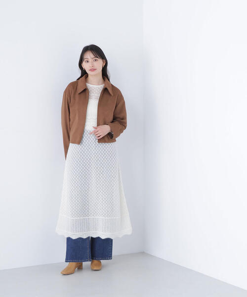 NATURAL BEAUTY BASIC(ナチュラルビューティーベーシック)の「◇レーシー編みニットワンピース(ワンピース・レディース・ブラウン/オフホワイト・FREE)」の4枚目の写真