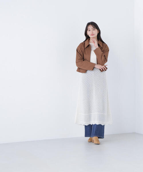 NATURAL BEAUTY BASIC(ナチュラルビューティーベーシック)の「◇レーシー編みニットワンピース(ワンピース・レディース・ブラウン/オフホワイト・FREE)」の6枚目の写真