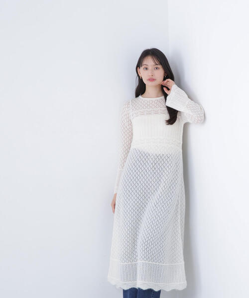 NATURAL BEAUTY BASIC(ナチュラルビューティーベーシック)の「◇レーシー編みニットワンピース(ワンピース・レディース・ブラウン/オフホワイト・FREE)」の7枚目の写真