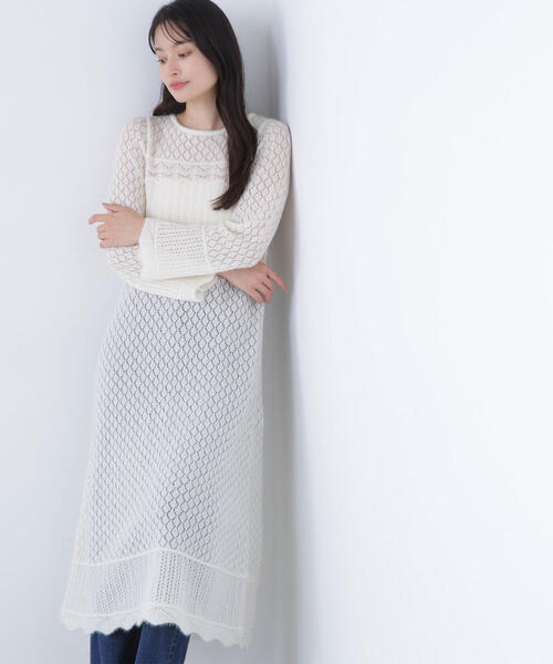 NATURAL BEAUTY BASIC(ナチュラルビューティーベーシック)の「◇レーシー編みニットワンピース(ワンピース・レディース・ブラウン/オフホワイト・FREE)」の9枚目の写真