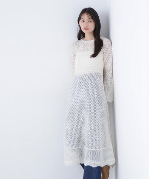NATURAL BEAUTY BASIC(ナチュラルビューティーベーシック)の「◇レーシー編みニットワンピース(ワンピース・レディース・ブラウン/オフホワイト・FREE)」の2枚目の写真
