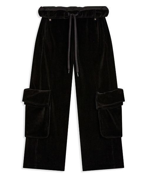 OPEN Yy（オープンワイワイ）の「OPEN Yy/オープンワイワイ/ROLLED WAIST VELOUR CARGO PANTS（カーゴパンツ・レディース・ブラック・M/S）」の4枚目の写真