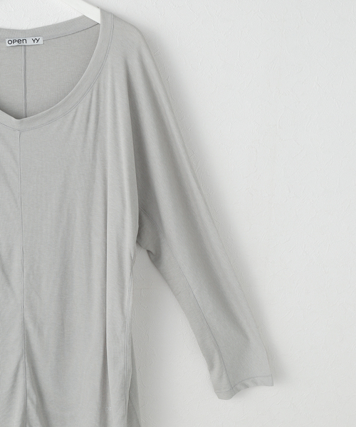 OPEN Yy（オープンワイワイ）の「【Geek Office / ギークオフィス】OPEN YY Knitted SCOOP NECK LOUNGE TOP（Tシャツ/カットソー・レディース・ホワイト/チャコールグレー・SMALL）」の8枚目の写真