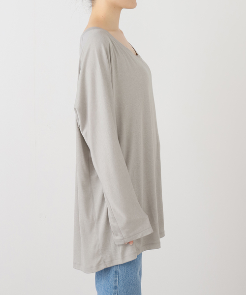 OPEN Yy（オープンワイワイ）の「【Geek Office / ギークオフィス】OPEN YY Knitted SCOOP NECK LOUNGE TOP（Tシャツ/カットソー・レディース・ホワイト/チャコールグレー・SMALL）」の6枚目の写真