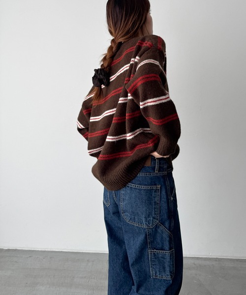 CANAL JEAN（キャナルジーン）の「El mar　マルチボーダーニット（ニット/セーター・レディース・サックスブルー/ブラウン/チャコールグレー/グレー・ONE SIZE）」の6枚目の写真