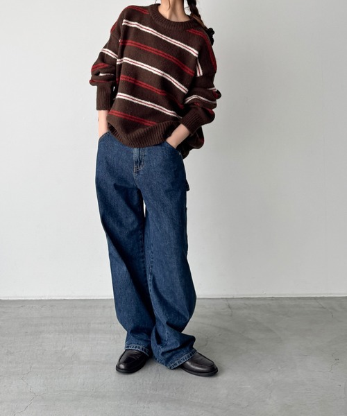 CANAL JEAN（キャナルジーン）の「El mar　マルチボーダーニット（ニット/セーター・レディース・サックスブルー/ブラウン/チャコールグレー/グレー・ONE SIZE）」の7枚目の写真