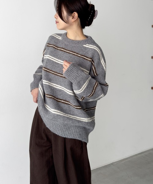 CANAL JEAN（キャナルジーン）の「El mar　マルチボーダーニット（ニット/セーター・レディース・サックスブルー/ブラウン/チャコールグレー/グレー・ONE SIZE）」の8枚目の写真